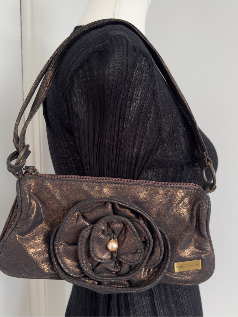 Paule Clément Metallic Bronze Rosette Shoulder Bag